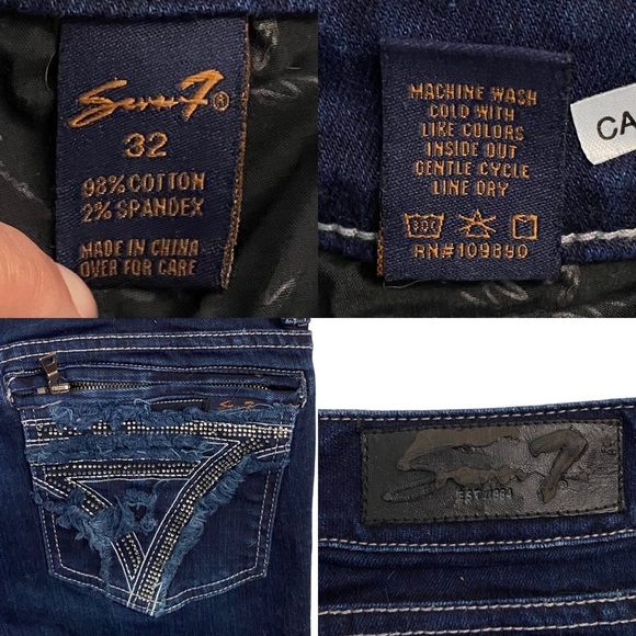 Seven7 Slim Straight Mid Rise Jeans Embellished Pockets Hemmed Short Leg 32 - Picture 3 of 15